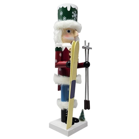 Snowflake Male Skier with Skis and, Ski Poles 14" Christmas Nutcracker - Picture 2 of 4